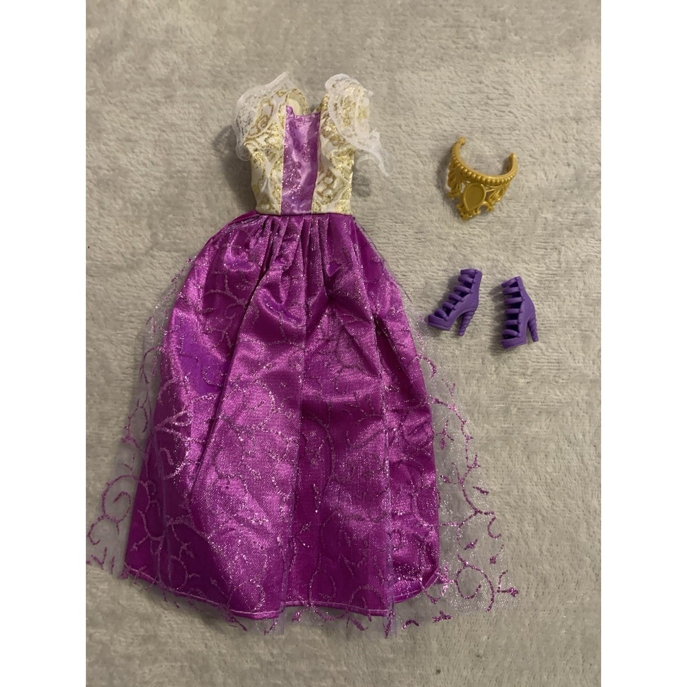 Disney Classic Doll Princess Rapunzel Short Sleeve Gown Dress Heels And Tiara